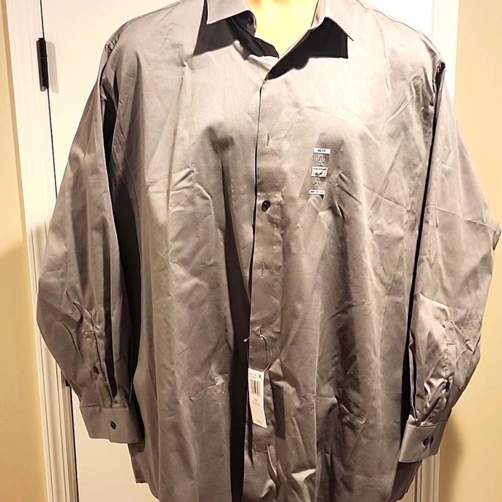 VAN HEUSEN 4XL big & tall fit 34 / 35 neck mens dress shirt cotton stretch gray